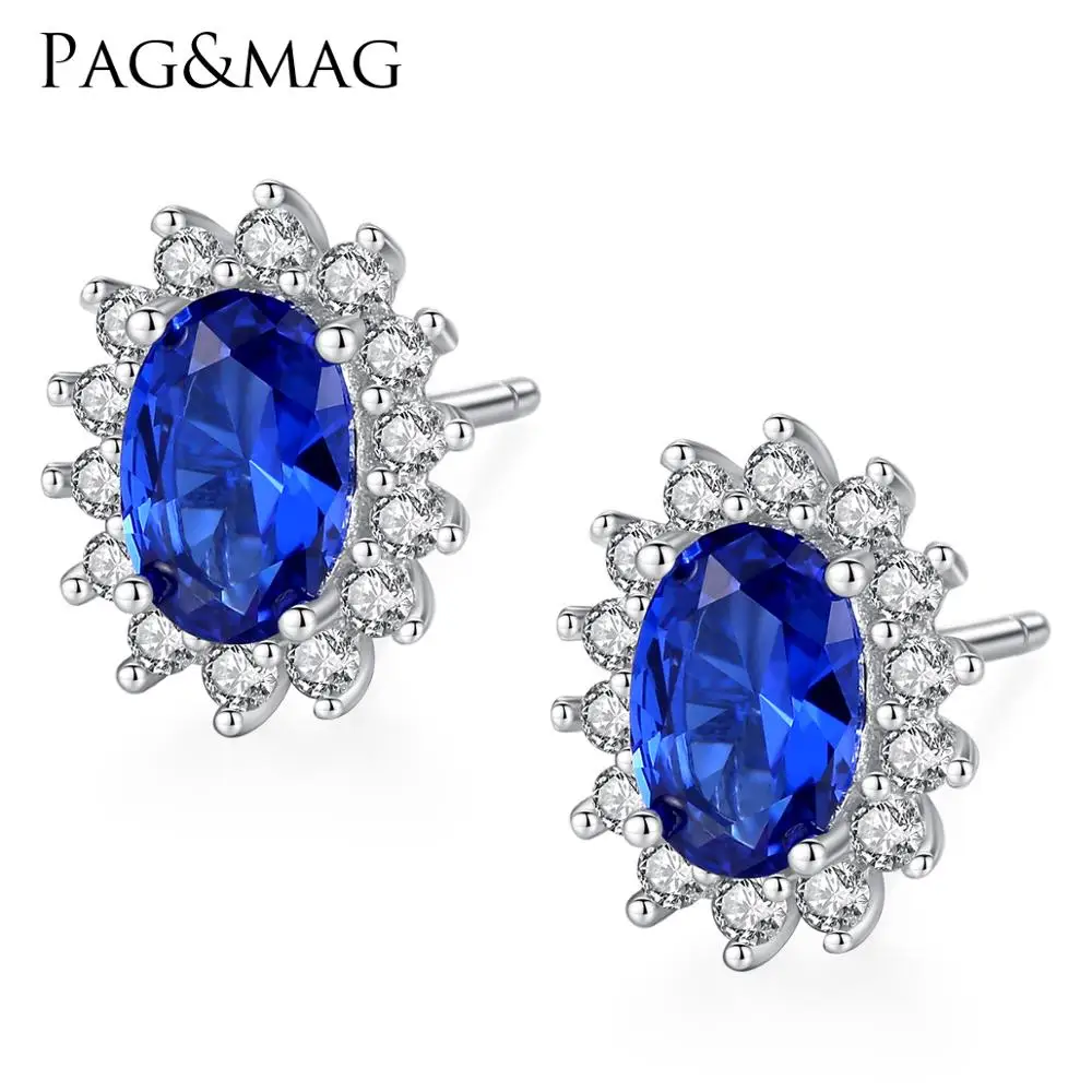 

PAG&MAG High-qulity Topaz Fine Jewelry Flower Shape Stud Earring Plated 925 Sterling Silver In color Silver&blue For Women/Girl, N/a