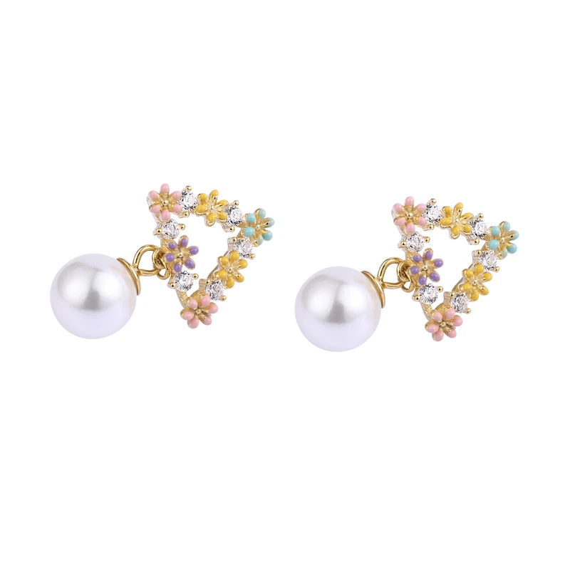 

E1673 Bohemia Jewelry Sterling silver 925 triangle wreath and shell pearl stud Earrings
