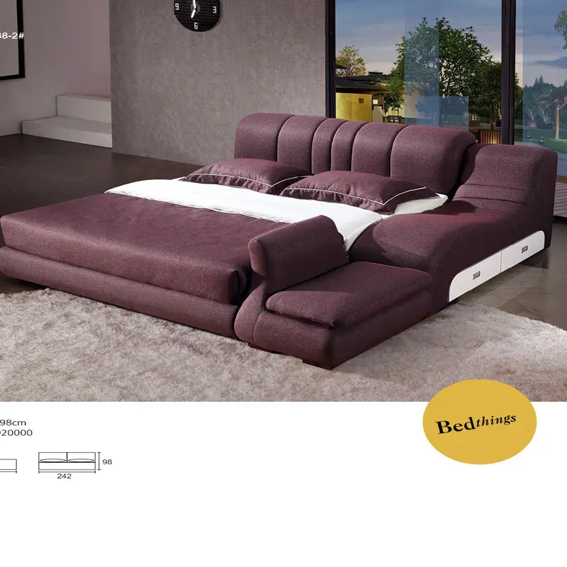 Purple fabric King and queen sofa beds model sexy bedroom furniture