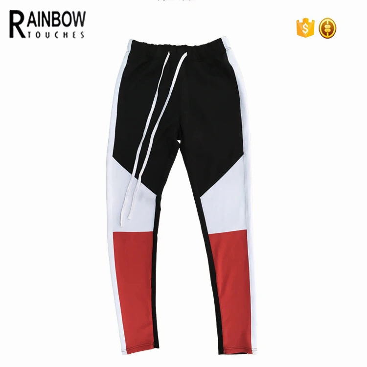 

Men Stripe Colorblock Ankle Zip Track Pants, Red;black and whiter