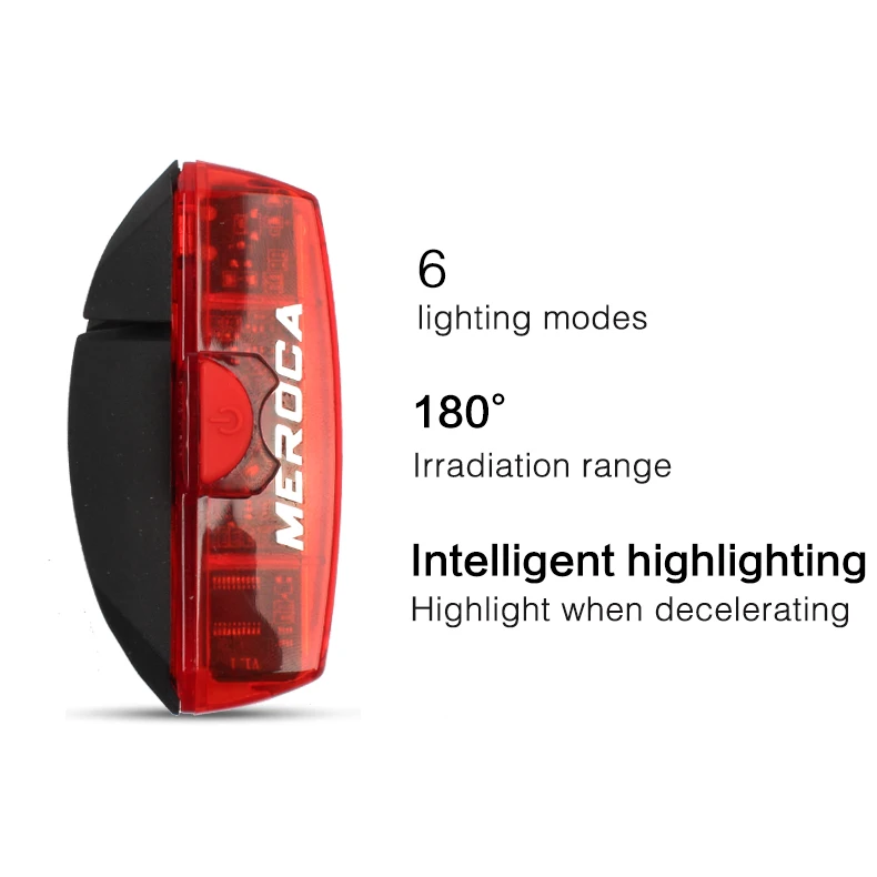 

Meroca MX2 Bicycle Flashlight Bike Rear Light Auto Brake Sensing 100LM Waterproof LED Charging Cycling Taillight 6 Model, Red