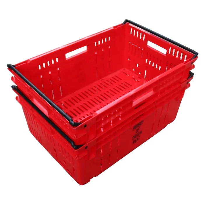 

QS Nest Storage Plastic Stackable Mesh Fruit Basket Market Vented Plastic Moving Container for Vegetable Tomato Apple Crates