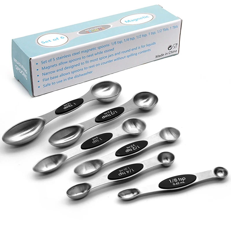 

Amazon Hot Sell Set of 6 Magnetic Double Ended Measuring Spoon, Black