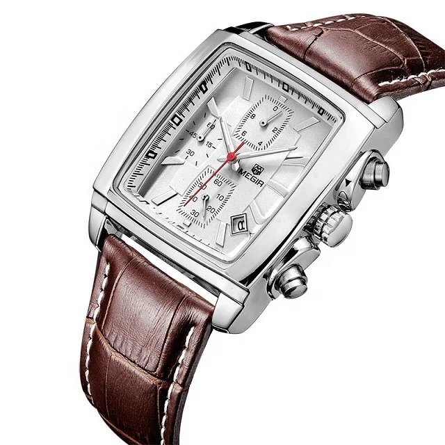 

Luxury Army Sport Chronograph Reloj Megir 2028 Mens Quartz Watch, Black, brown