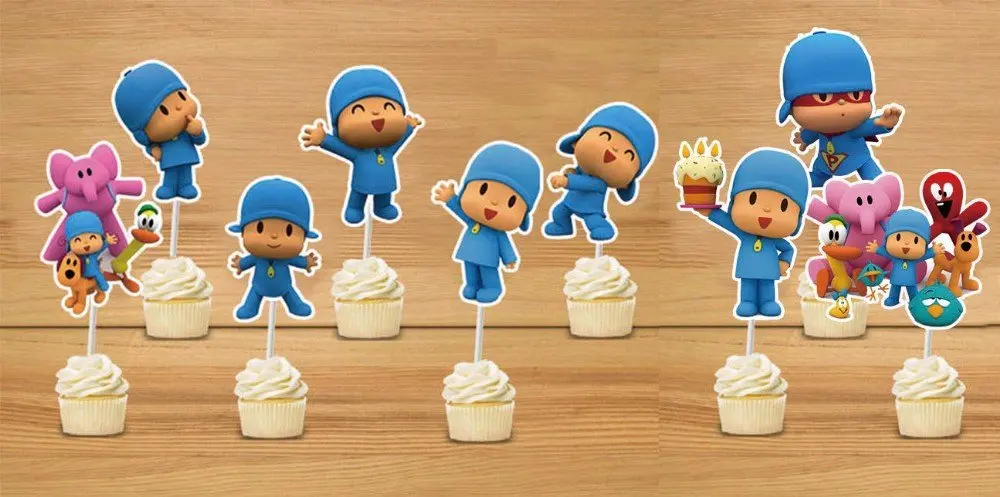 24PCS Pocoyo Cupcake Toppers Party Favors for Kids Birthday Baby Shower Birthday Decorations