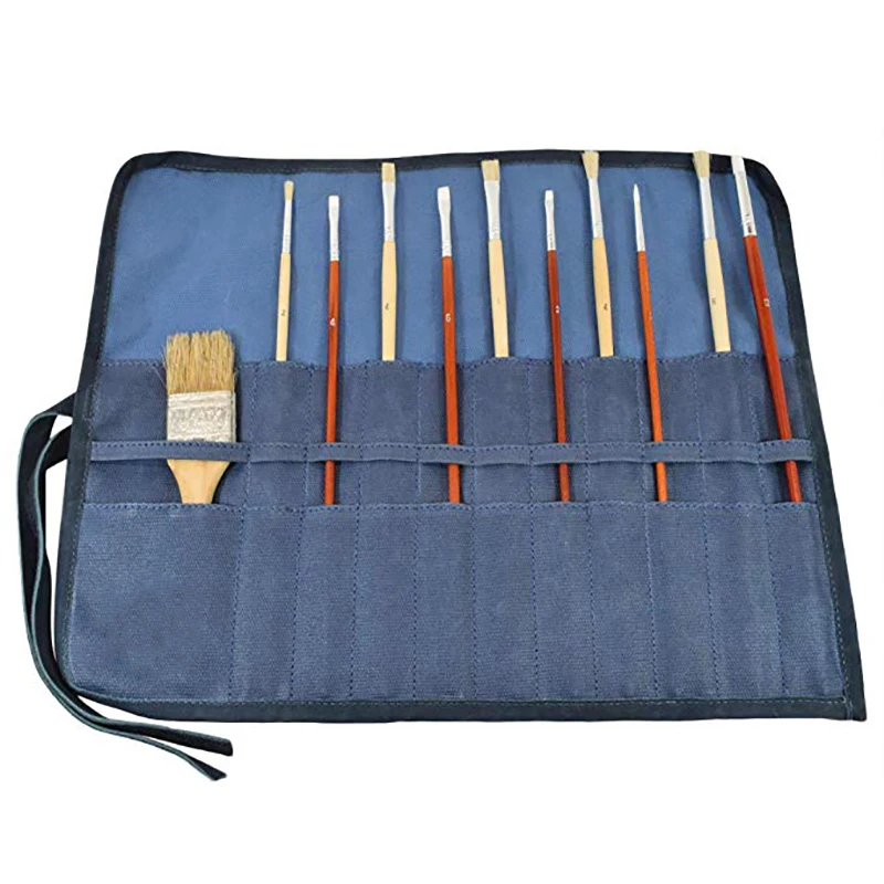 Custom Waterproof Durable Waxed Canvas Artist Paint Brush Roll Up Bag Organizer Pouch For Men