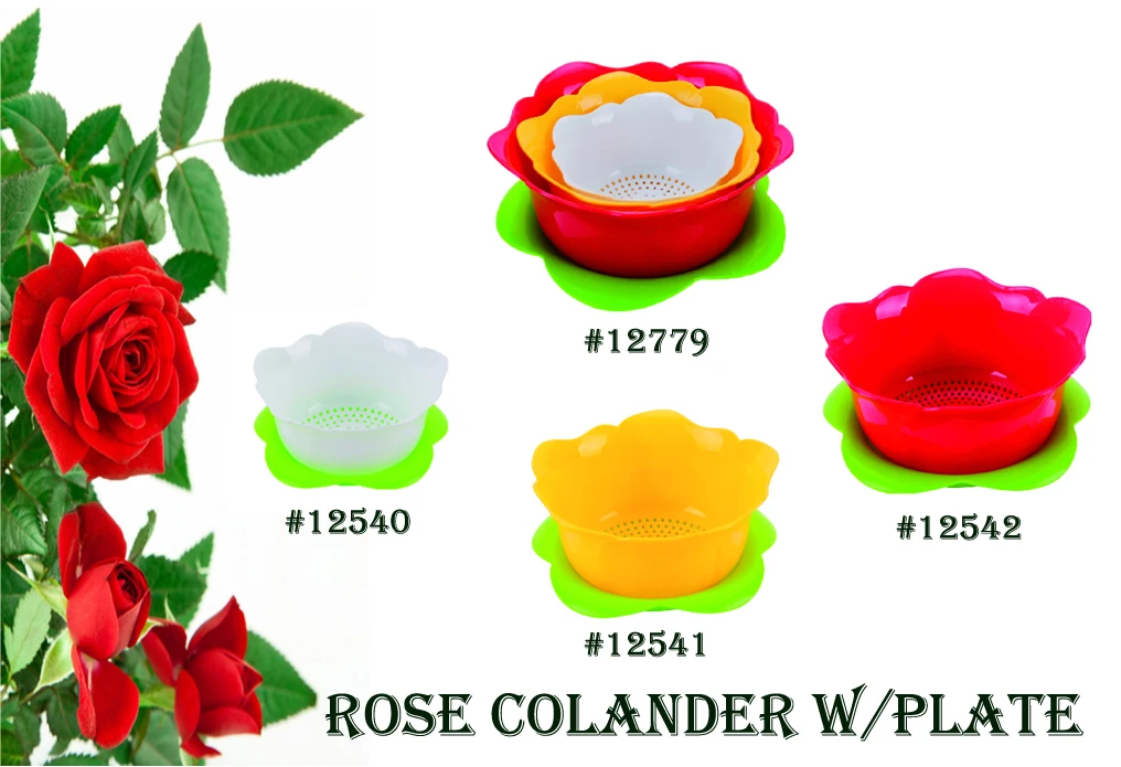 Haixing Factory Price 4pcs Rose Colander Set with Base Plastic Flower Shape Colander with Strainer