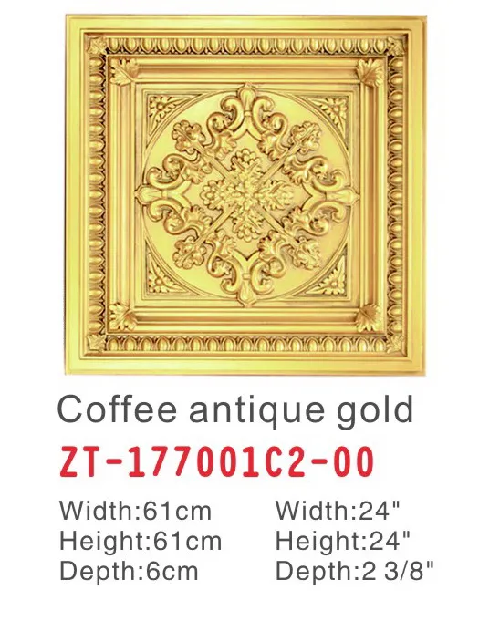 Artistic Antique Decorative Acoustic Ceiling Tiles Gold Pu Square