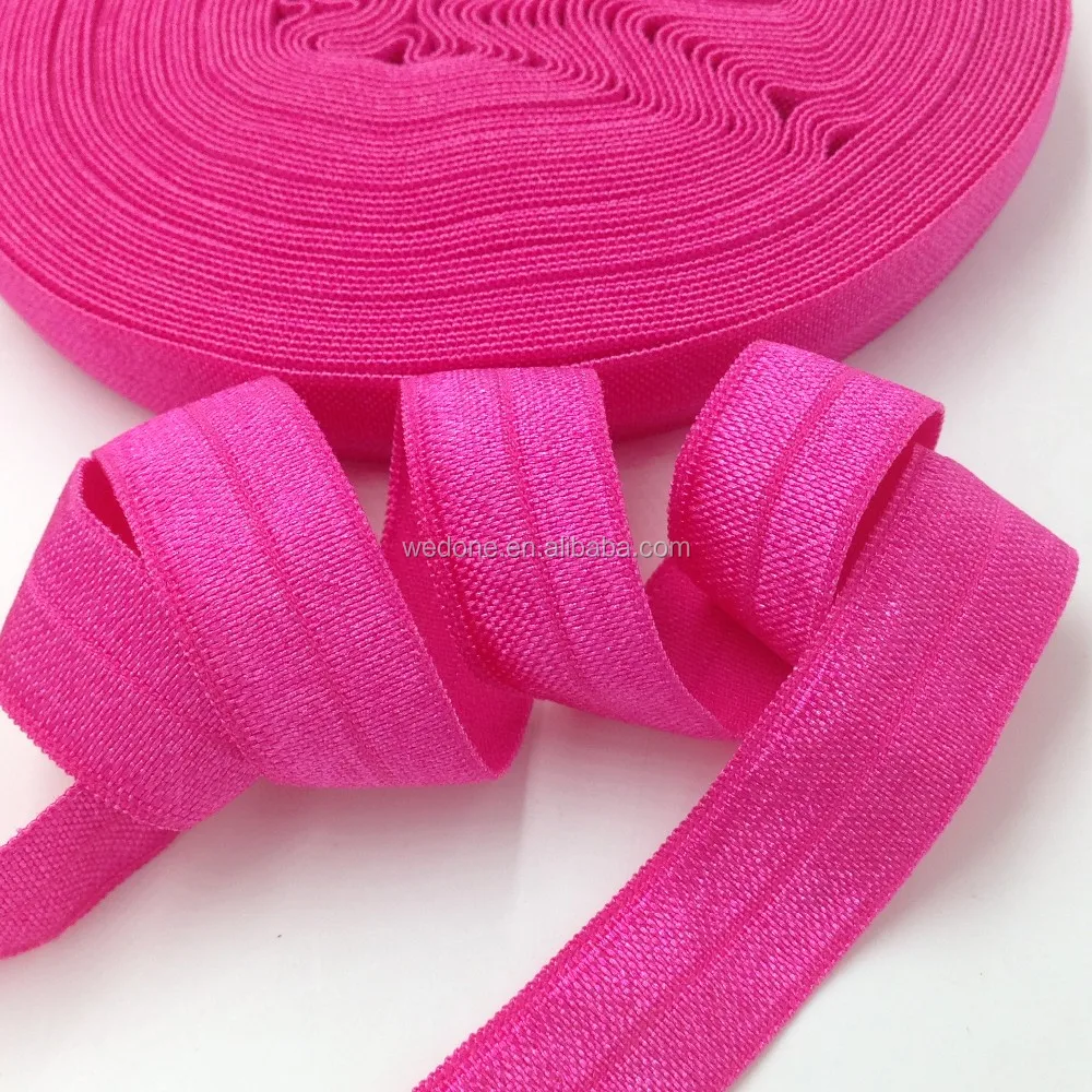 

100 yards 16mm Solid Rose Pink Fold Over Elastic Ribbon Wholesale Plain FOE for Knotted Hair Tie Baby Headband Bracelet, Rose red