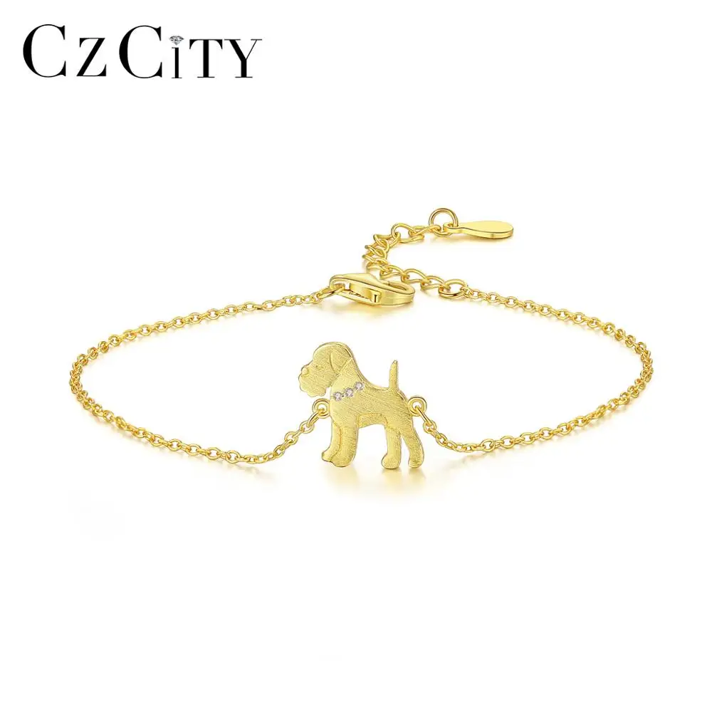 

CZCITY Gold Plating Brushed Bracelets for Women S925 Silver Cute Dog Design Jewelry