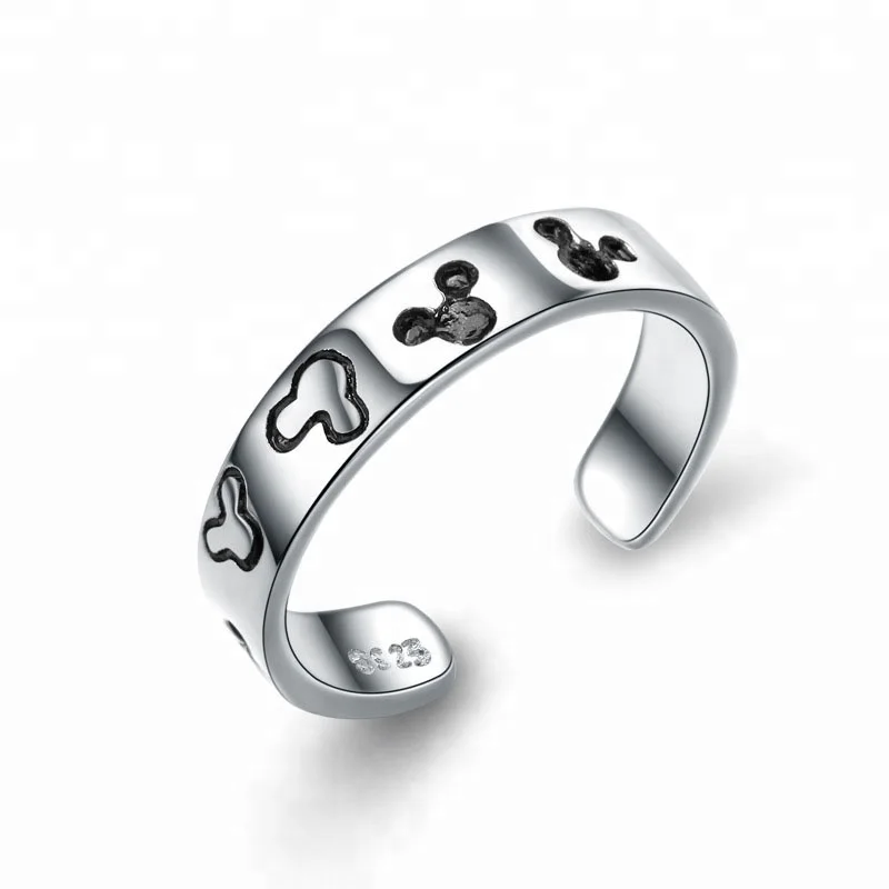 

Lovely Cartoon Animals Jewelry 925 Sterling Silver Mickey Mouse Ring, White