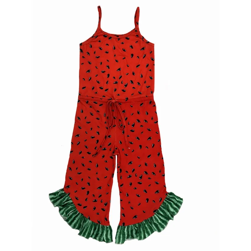 

Boutique cotton baby jump pant tomper watermelon shapes flouncing hem onesie suspender smocker girl jumpsuit, Picture