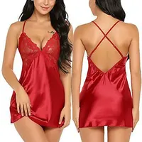 

Stylish Plus Size Slip Little V-neck Red Lace Strappy Babydoll Lingerie Sleepwear Nightgown