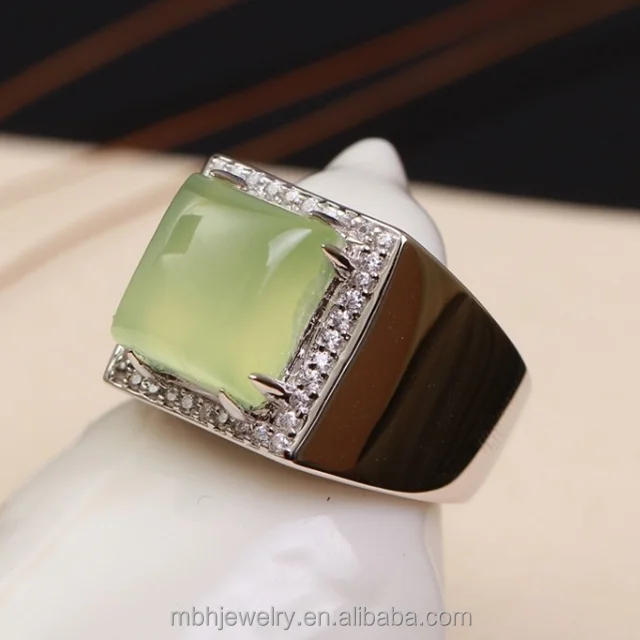 

hot sale natural gemstone fine jewelry MEDBOO brand trendy light green grape stone 925 silver adjustable ring man, N/a