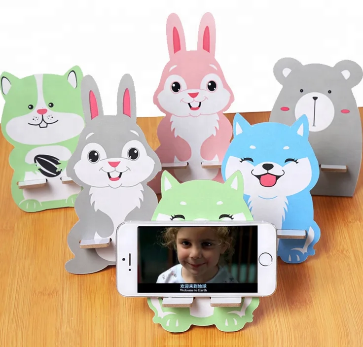 

Free LOGO Printing Promotion Gifts Eco-friendly Cartoon MDF Wooden Phone Stand Lazy Hands Free Cellphone Holder Support, Gray;green;blue;pink;yellow