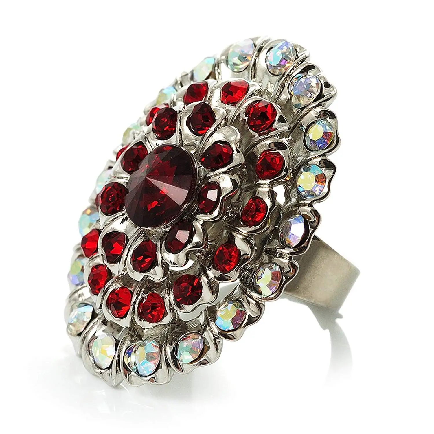 Occasions Gift Giving Pave Clear Rhinestone Dome Silvertone Cocktail Stretch Ring