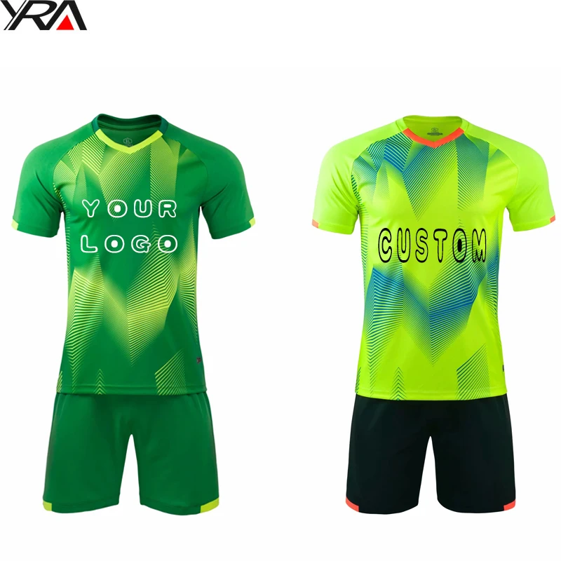 2019 new latest design green soccer uniforms custom t shirt tracksuit for men kid printing wholesale running wear