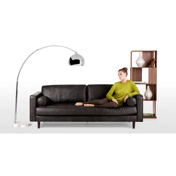Modern Black Leather Sofa Living Room Small Family Love Seat