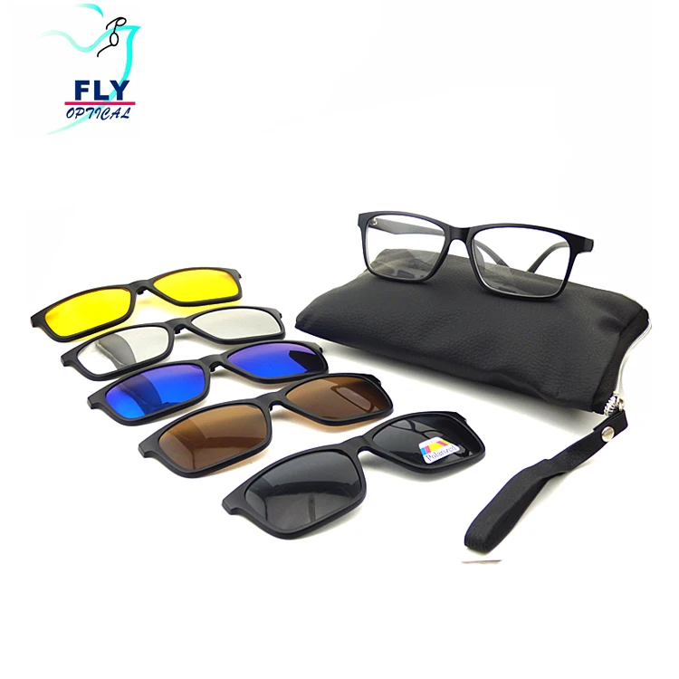 

New Wholesale UNISEX Magnetic Clip-on TR90 Frame 6 in 1 Primary Polarized and Clip-on PC lens fashion Sunglasses