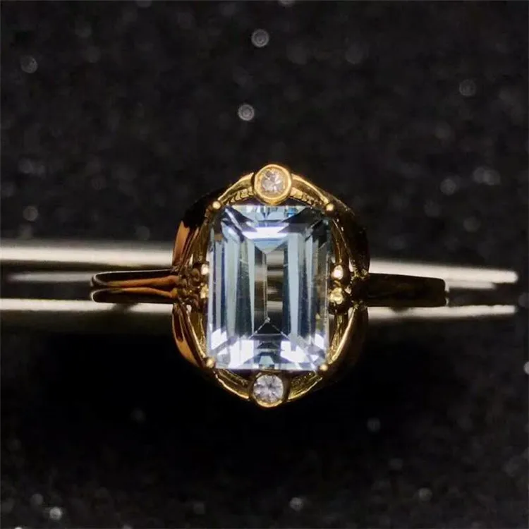 

newest European style wedding gemstone jewelry 18k gold 1.5ct natural aquamarine ring for women