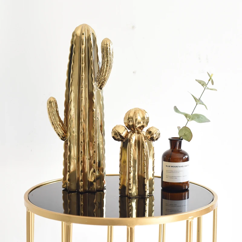 

Decorative golden artificial ceramic cactus
