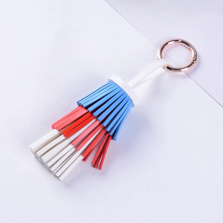 Yongze Cheap Colorful 3 layered promotional custom keyring PU Tassel Keychain4588759912_983239973.jpg