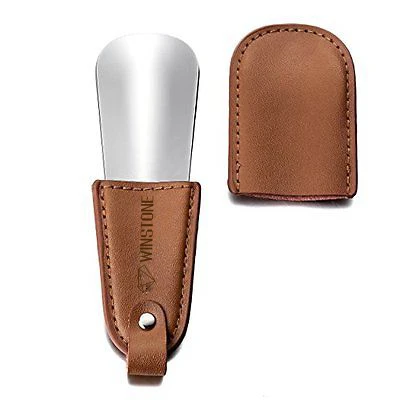 
Custom logo leather cover cap 10cm stainless steel curved metal Mini shoe horn  (60721530201)