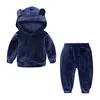 Ins Long Sleeve Toddler Kids Girls Velvet Clothes Outfit Set Baby Pro Bay Hoodie