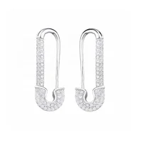 

2019 silver jewelry brand Women Safety Pins earrings in 925 sterling silver cz stud earrings