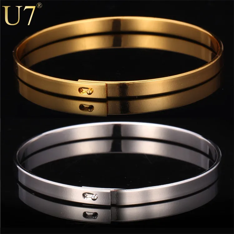 

U7 Bangle Simple Style Platinum/ 18k Gold Plated Unisex Women/Men Jewelry 6.5 cm Round Bracelets Bangles