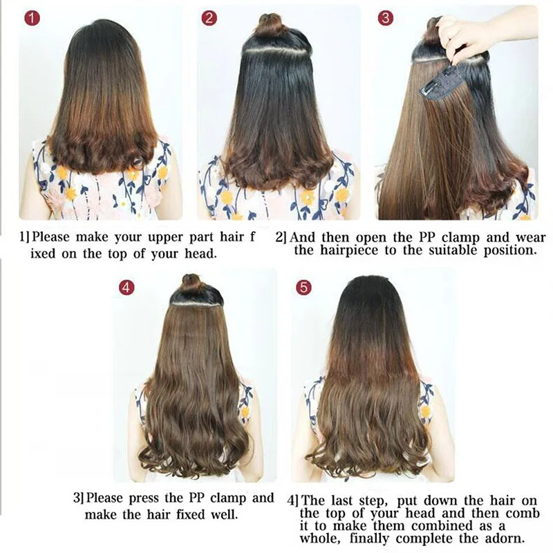 Heat Resistant Synthetic Fake Hair Pieces Long Straight 5 Clips In Hair ...