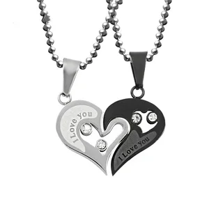 1 Pair Mens and Men Stainless Steel Chain Black Heart Love necklace 2