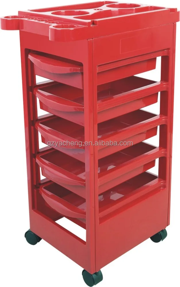 
five drawer NEW PP plastic good quality rolling black and red salon trolley hairdressing 