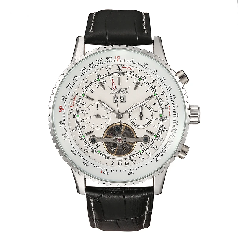 

JARAGAR Luxury brand Automatic mechanical watches men tourbillion watch calendar leather strap skeleton wristwatch