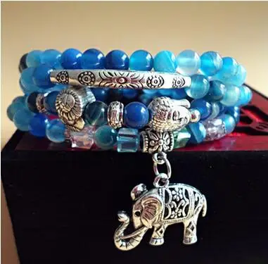 

Agate Crystal Bracelet Retro Blue Lines Elephant Tourmaline Bracelet Agate crystal bracelet