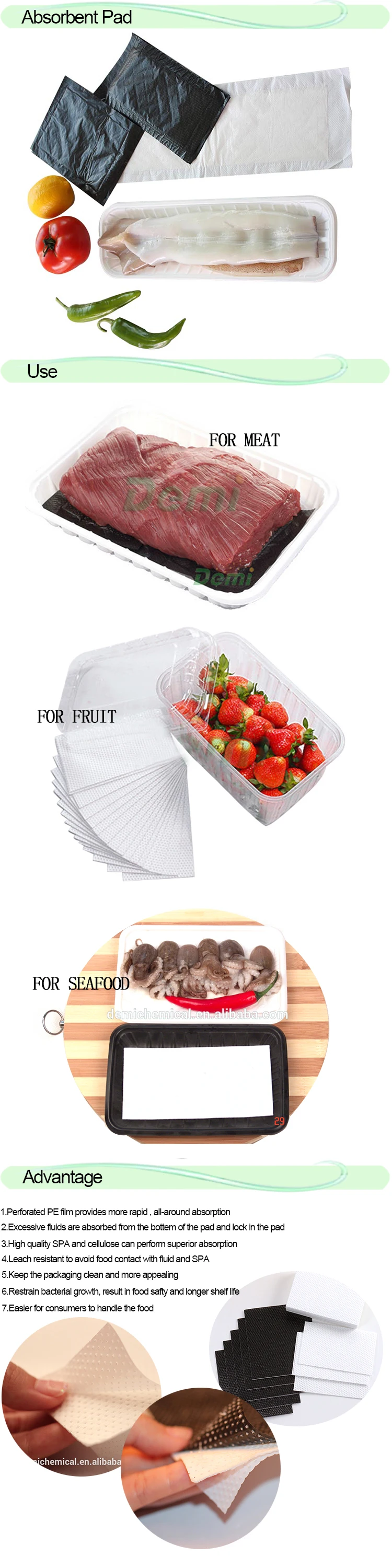 PE Film Material Food Meat Absorbent Pad for Food Tray Packaging