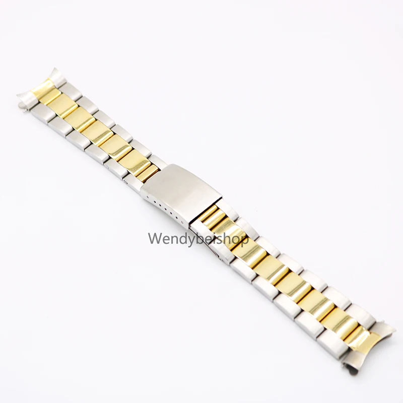 

CARLYWET 19 20mm 316L Stainless Steel Two Tone Gold Silver Watch Band Strap Old Style Oyster Bracelet Hollow Curved End, Two tone gold/silver brush/silver middle polish