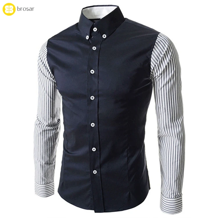 

men's luxury stylish Casual long sleeve shirts social male black and white mix colors slim fit striped shirts, White;black