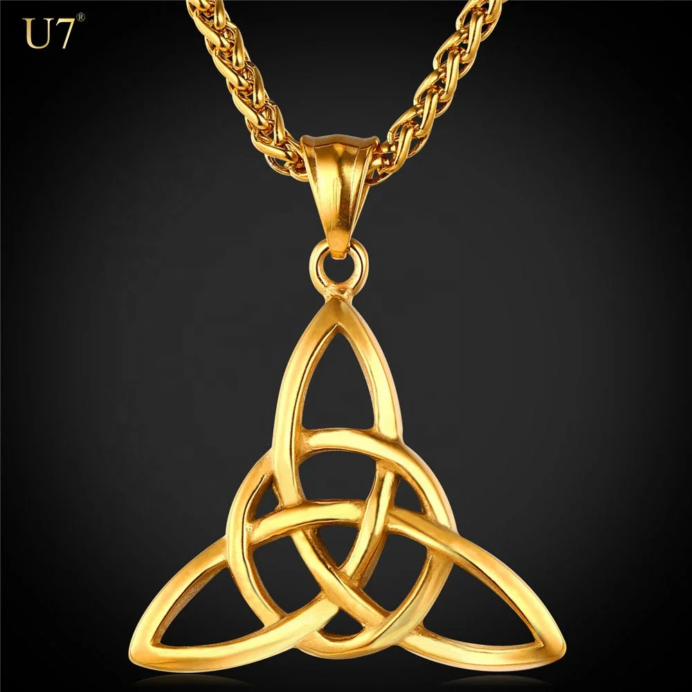 

U7 18k Gold plated Triple Horn Of Odin necklace Wiccan Symbols stainless steel Viking Jewelry