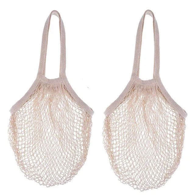

Reusable Organic Cotton String Shopping Bags Produce Net Bags with Long Handle for Fruit Vegetable Storage Grocery Mesh Bags, Beige