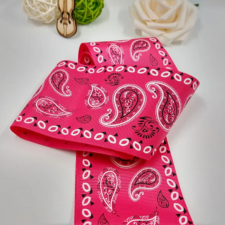 

75 mm New Paisley pattern wholesale printed grosgrain ribbon