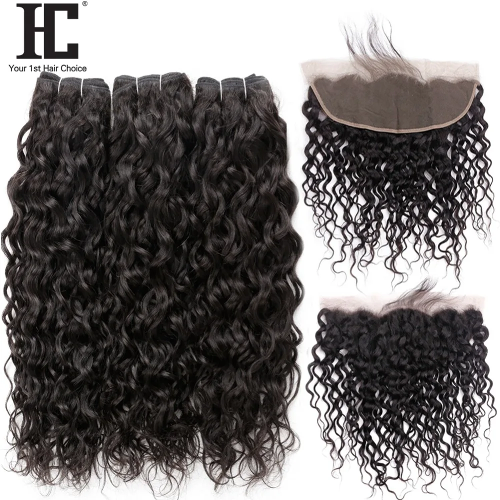 

Wholesale Water Wave Bundles With Lace Frontal Closure Brazilian Hair 1/3 Bundles and 13x4 Closure Remy Human Hair Weave