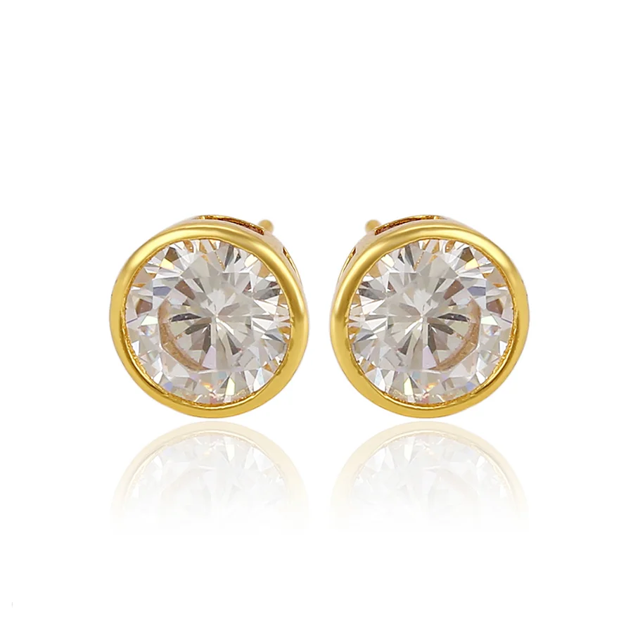 

91643 xuping 24k gold color plated white round shape zirconia stud earrings