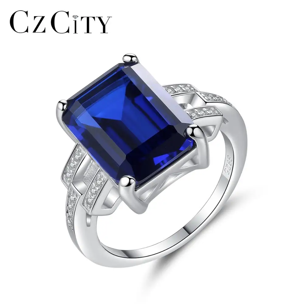 

CZCITY Fashion Design Gemstone Diamond Big Gem Ring Jewelry Women 925 Sterling Silver Luxury Party Finger Rings
