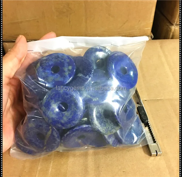 

Free Shipping 40mm round lapis semi precious natural gemstone stone donut pendant, Lapis blue