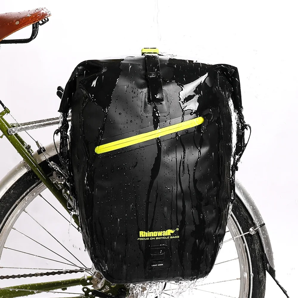 

RHINOWALK Waterproof Gravel Bike Pannier Bag 25-27L Travel Cycling Bag Basket Bicycle Rear Rack Tail Seat Trunk Bags, Black