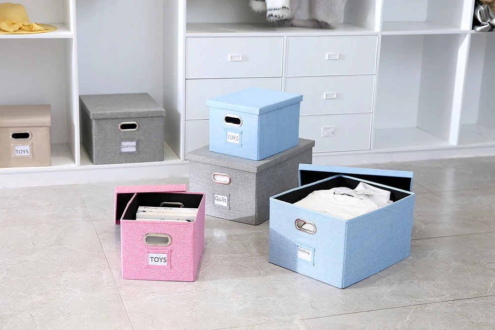 Mise-contenedor De Almacenamiento Plegable De Tela De Lino Con Tapa