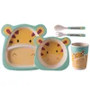 Funny cartoon pattern Children Tableware, professional 5pcs bamboo fiber kids child dinner set
