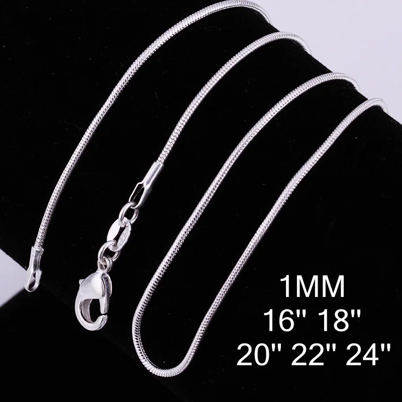 

16-24" 1MM Snake Silver Chains Necklaces Fashion Silver Plated Jewelry Necklace Chains+Lobster Clasps Snake Necklace, N/a