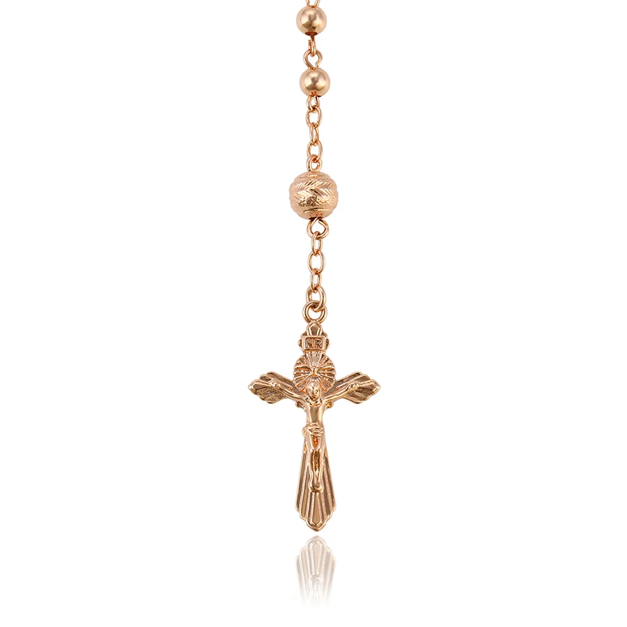 

43283 Rose gold rosary copper beads cross necklace